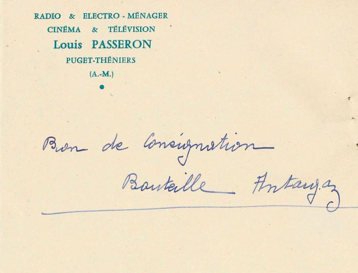 Enveloppe avec entête Radio &amp; Electro-Ménager Cinéma &amp; Télévision Louis Passeron, Puget-Théniers (A.M.)